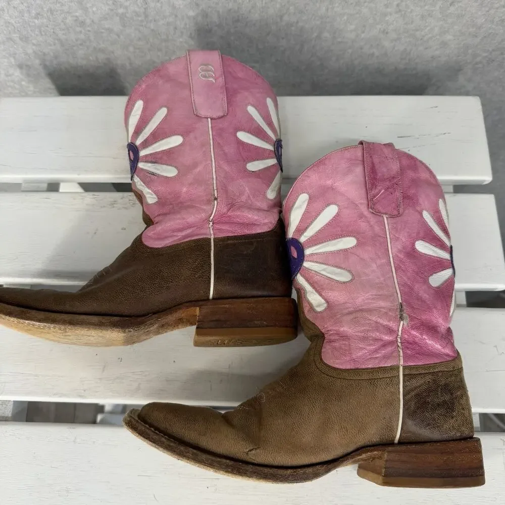 Anderson Bean Horse Power Western Boots Girls 3 Pink Floral Square Toe